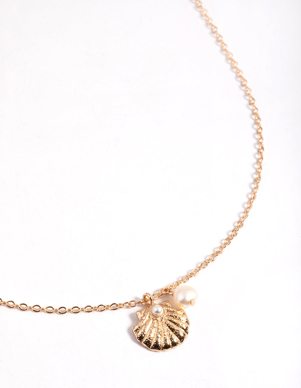 Image of Gold Freshwater Pearl & Clam Pendant Necklace