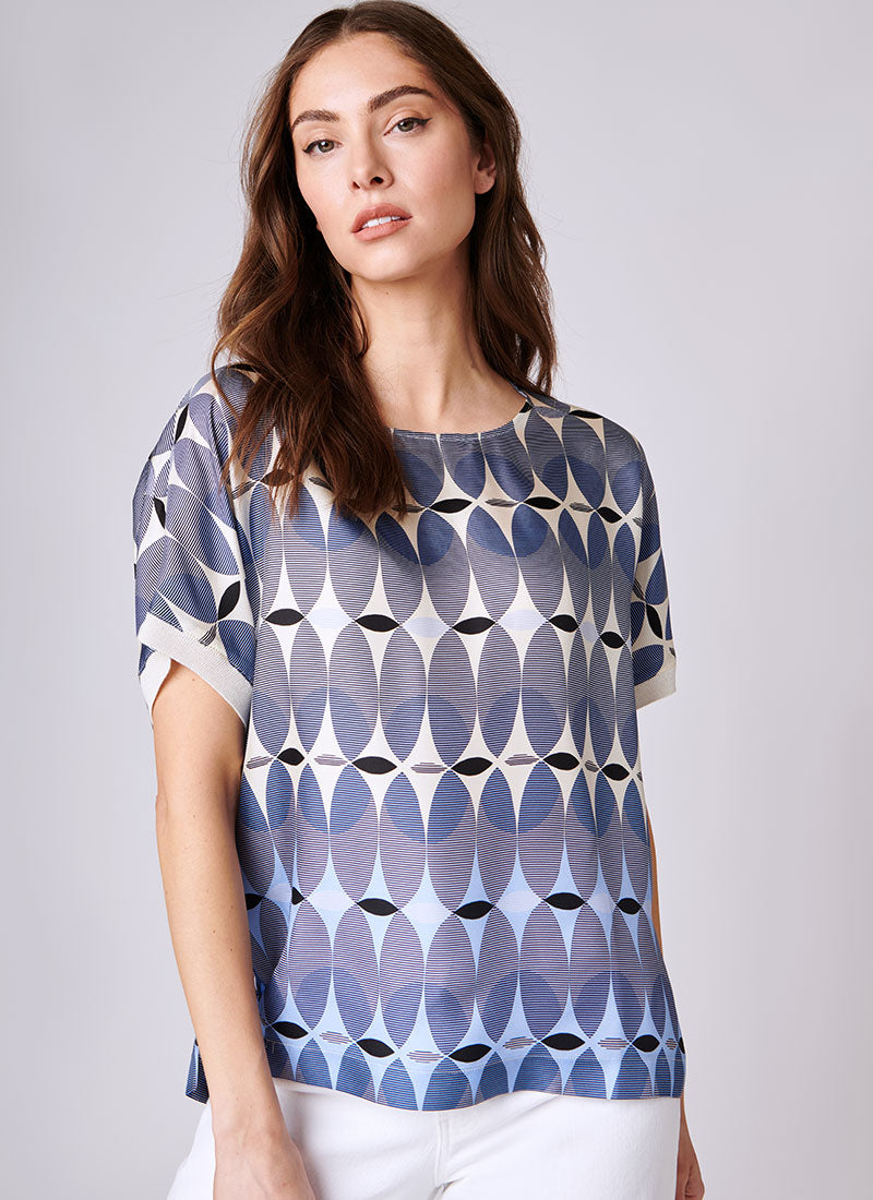 Image of Printed Silk Short-Sleeve Top