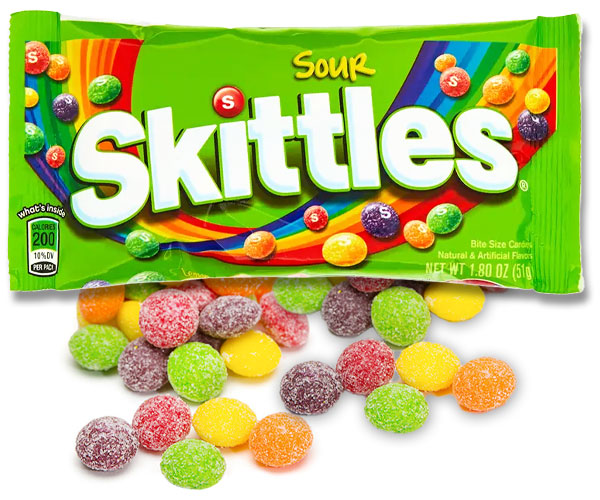 127167 - Sour Skittles Candy 1.8-Ounce Packs: 24-Piece Box