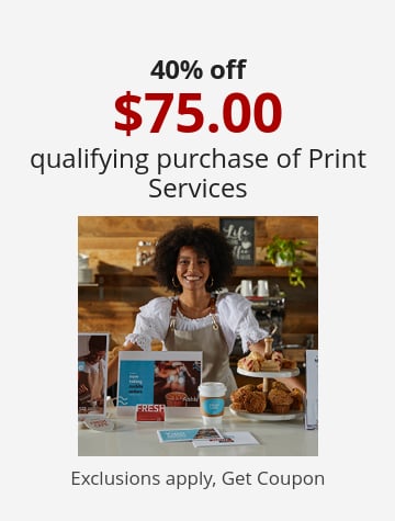 40% off 75 qualifying purchase of Print Services Exclusions apply, Get Coupon