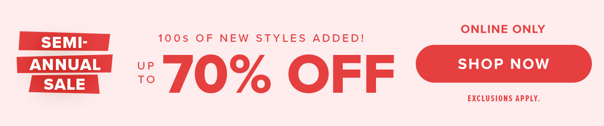 Shop up to 70% OFF clearance online only!