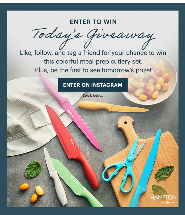 ENTER TO WIN  Today's Giveaway  Like, follow, and tag a friend for your chance to win this colorful meal-prep cutlery set. Plus, be the first to see tomorrow's prize!  [ENTER ON INSTAGRAM] Details below.