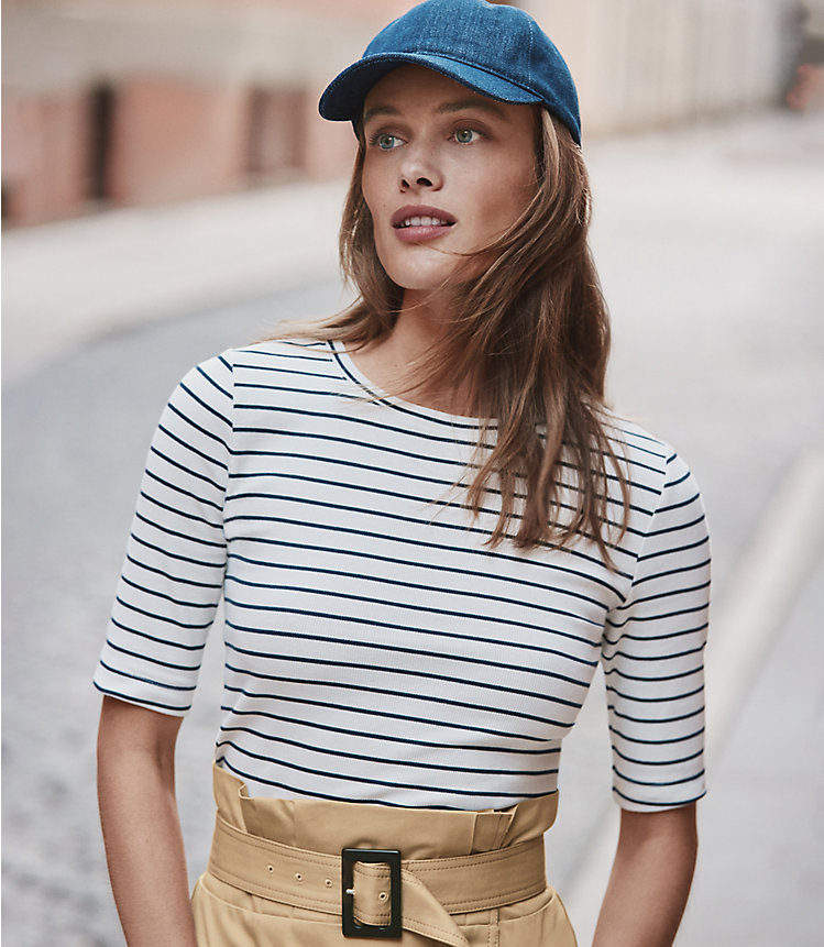 Stripe Perfect Ribbed Elbow Sleeve Tee