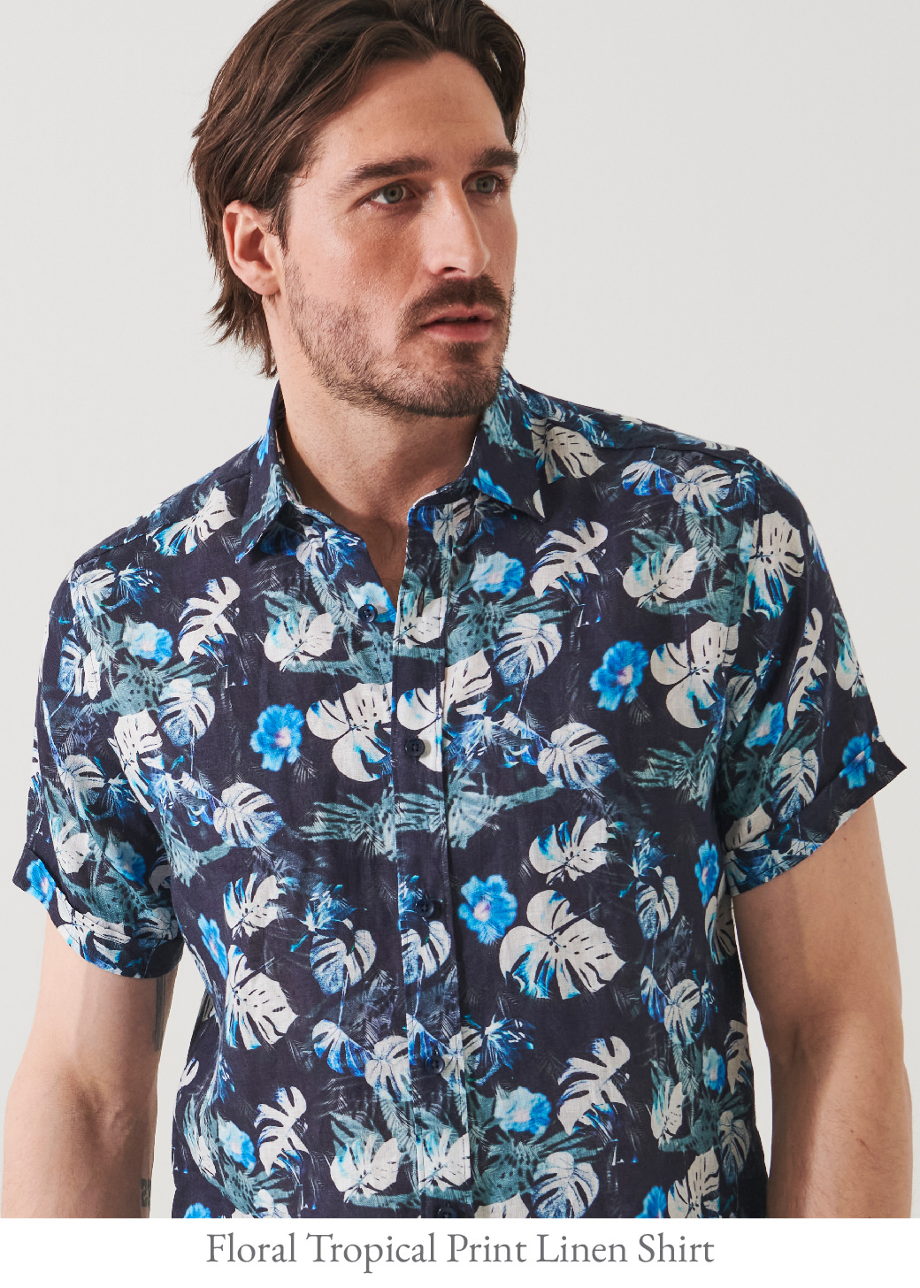 FLORAL TROPICAL PRINT LINEN SHIRT