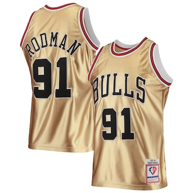  Mitchell & Ness Dennis Rodman Gold  75th Anniversary 1997/98 Hardwood Classics Swingman Jersey