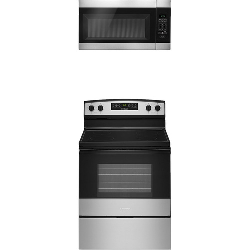 Amana 4.8 CuFt Freestanding 4 Burner Electric Range with 1.6 CuFt 1000 Watt Over-The-Range Microwave In Stainless Steel