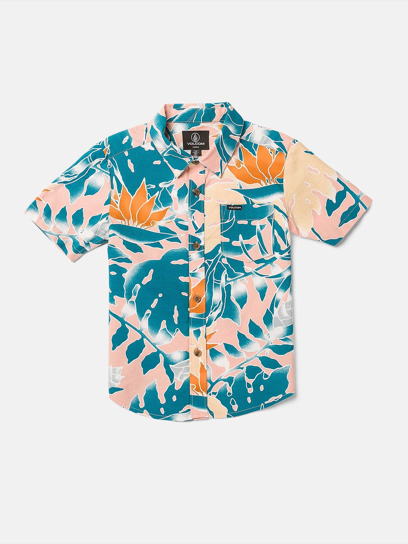 Image of Little Boys Leaf Pit Floral Short Sleeve Shirt - Salmon