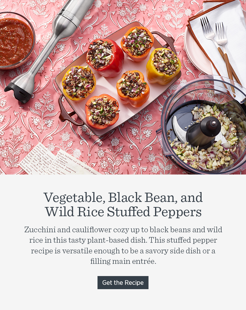 Vegetable, Black Bean, and Wild Rice Stuffed Peppers