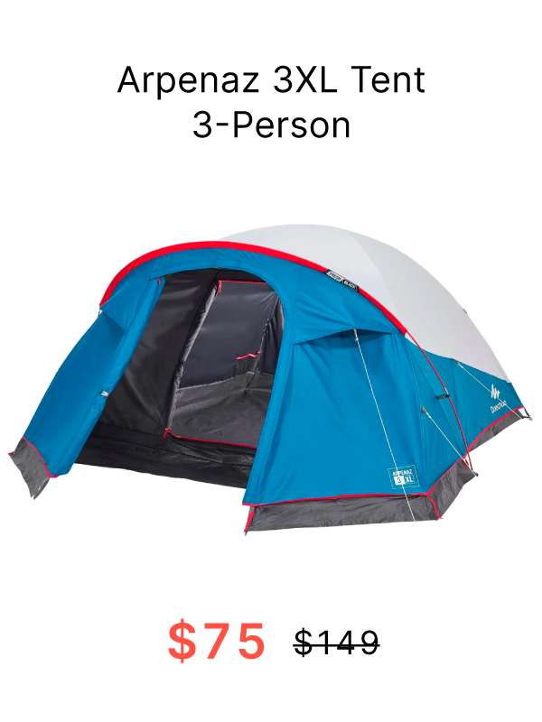 Quechua Arpenaz 3XL Fresh & Black Waterproof Camping Tent 3 Person, Now $75