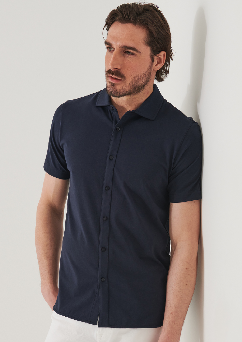 PIMA COTTON STRETCH BUTTON FRONT SHIRT