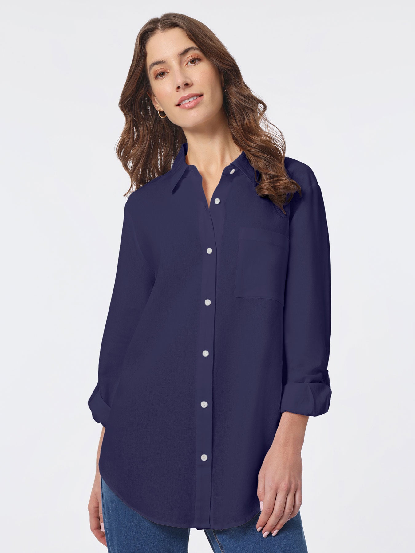 Image of Linen Roll-Tab Sleeve Shirt