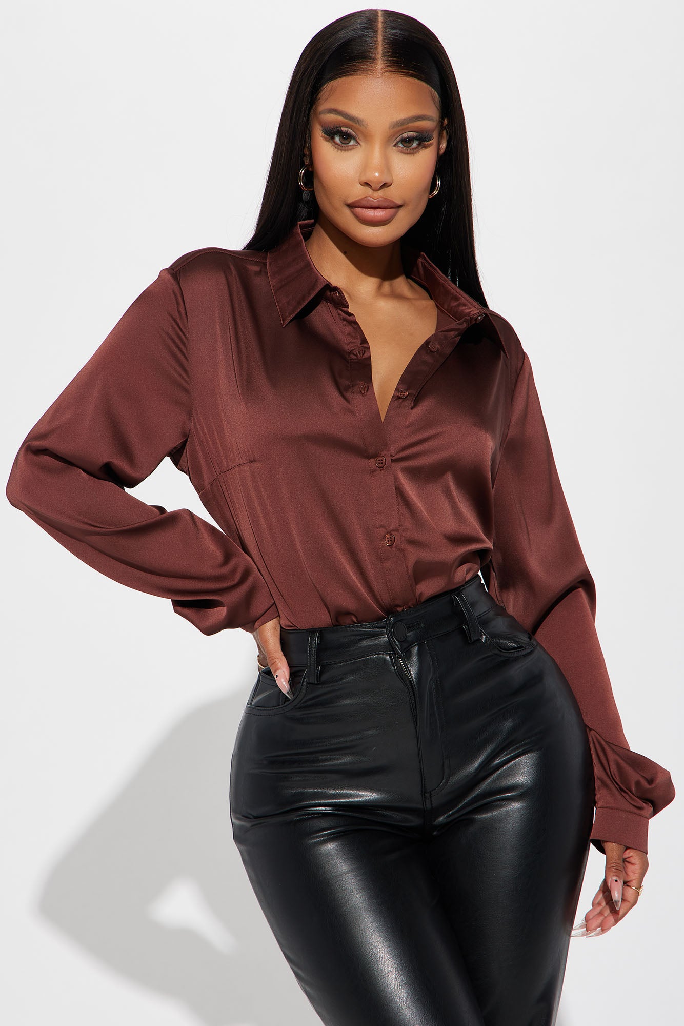 Image of Smooth Talkin' Button Down Top - Brown