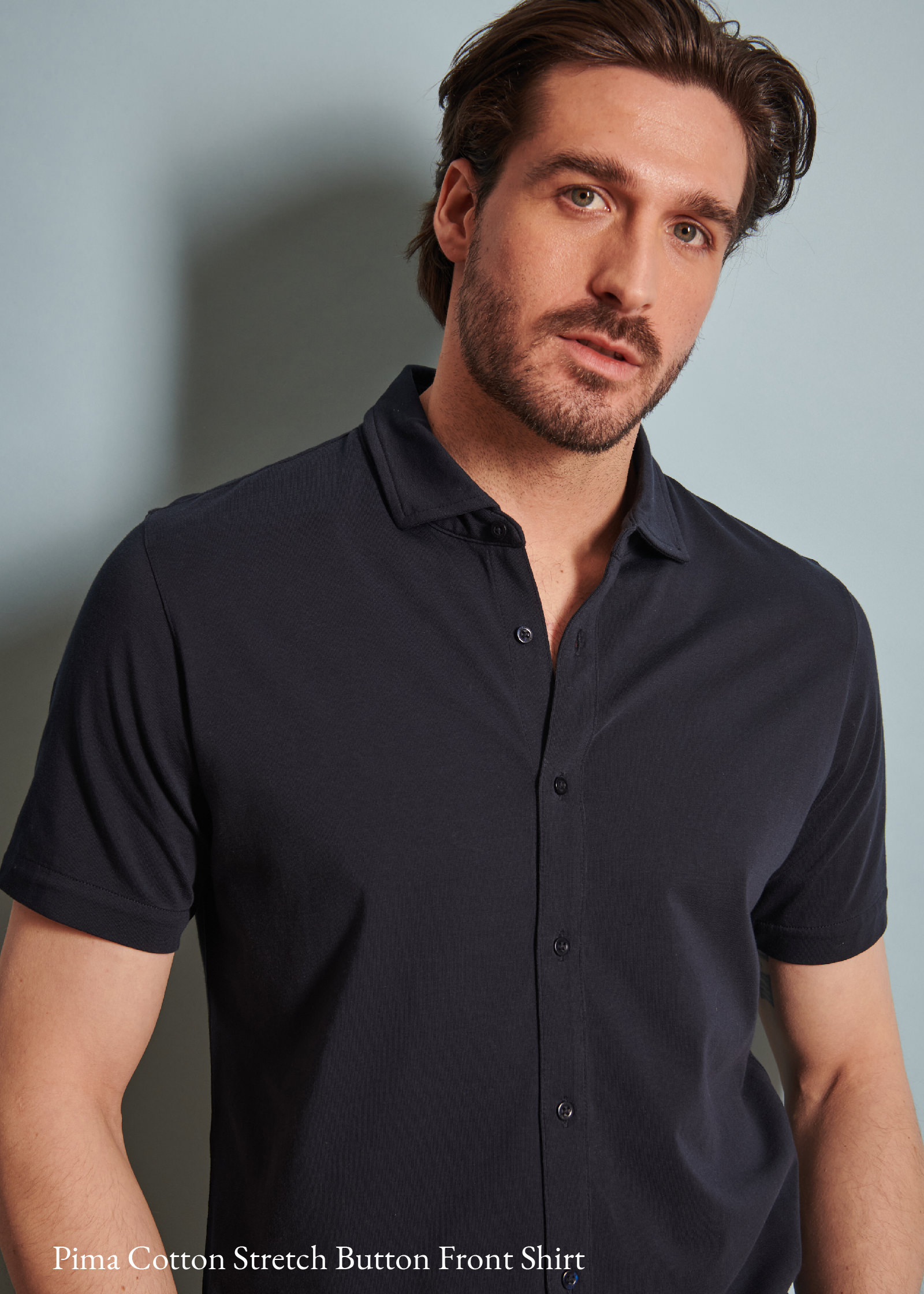 PIMA COTTON STRETCH BUTTON FRONT SHIRT