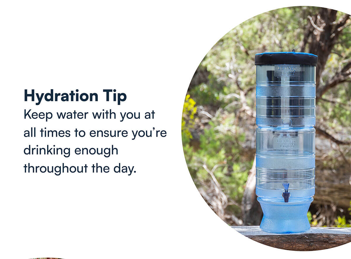 Hydration Tip Keep water with you at all times to ensure you’re drinking enough throughout the day.