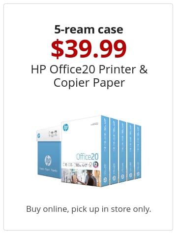 5-ream case $39.99 HP Office20 Printer & Copier Paper Buy online, pick up in store only.