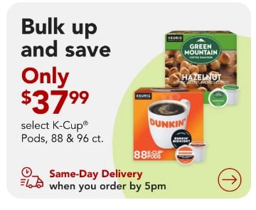 Single service K-Cup pods Only $37.99 for 88 & 96 count