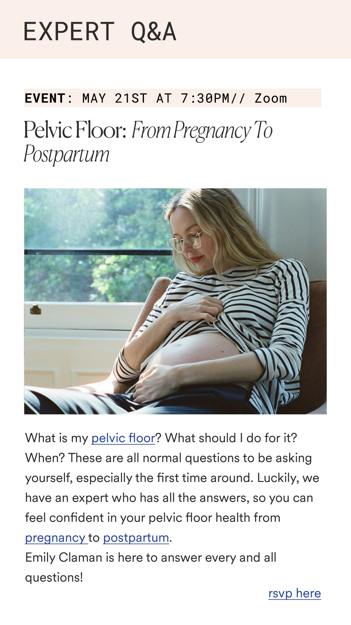 EXPERT Q&A Event: May 21st @ 7:30pm on Zoom Pelvic Floor: From Pregnancy to Postpartum