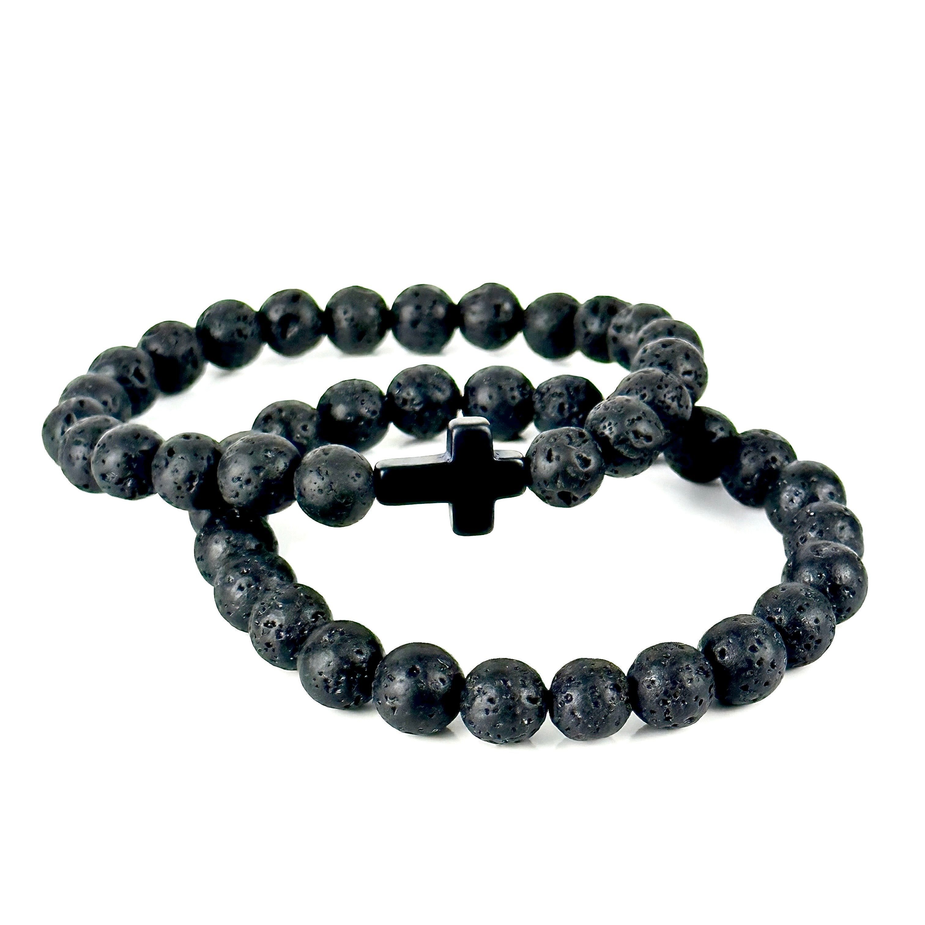 Image of Cross & Lava Stone Bracelet Set