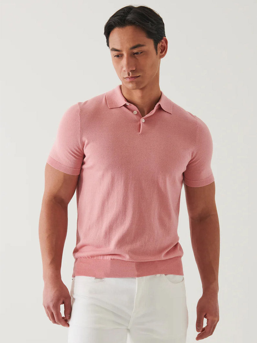 Image of Patrick Assaraf Cotton Cupro Polo in Guava