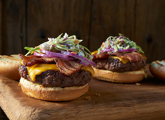 image of Bacon Cheeseburgers with Blue Cheese Coleslaw