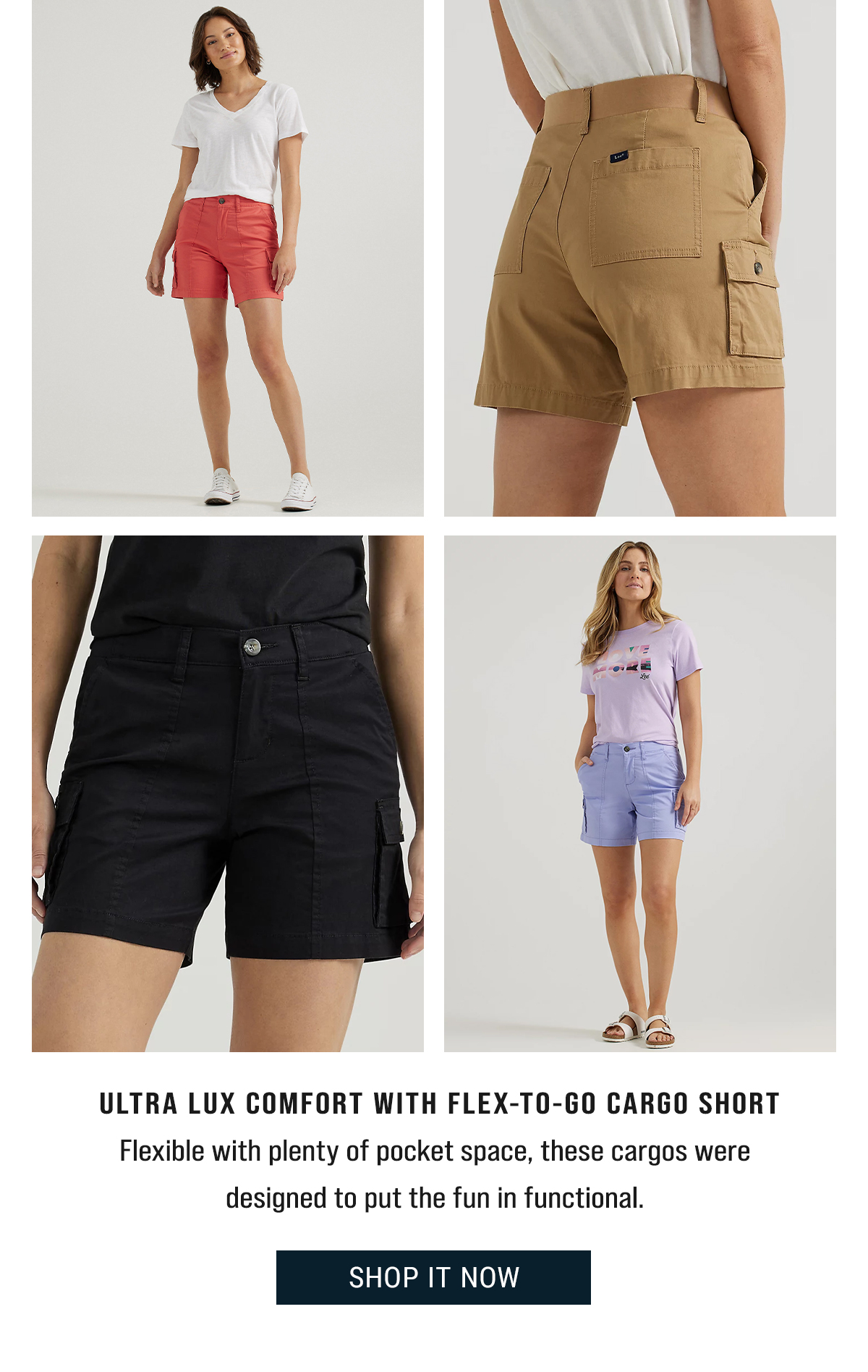  ULTRA LUX COMFORT WITH FLEX-TO-GO CARGO SHORT Flexible with plenty of pocket space, these cargos were  designed to put the fun in functional. Shop it Now