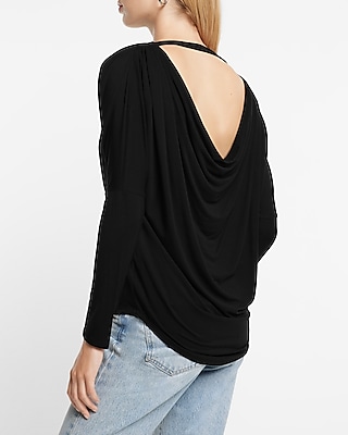 long sleeve cowl draped back london tee