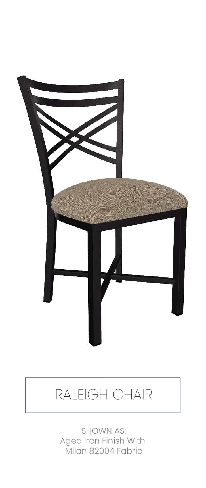 Raleigh chair shown in aged iron finish with Mialn 82004 fabric