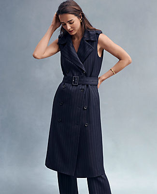 Pinstripe Belted Trench Vest