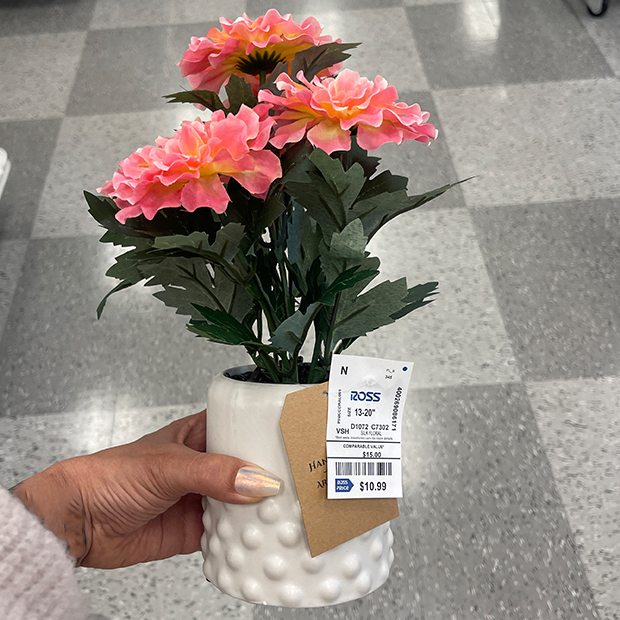 Pink faux flowers in decorative vase from Ross