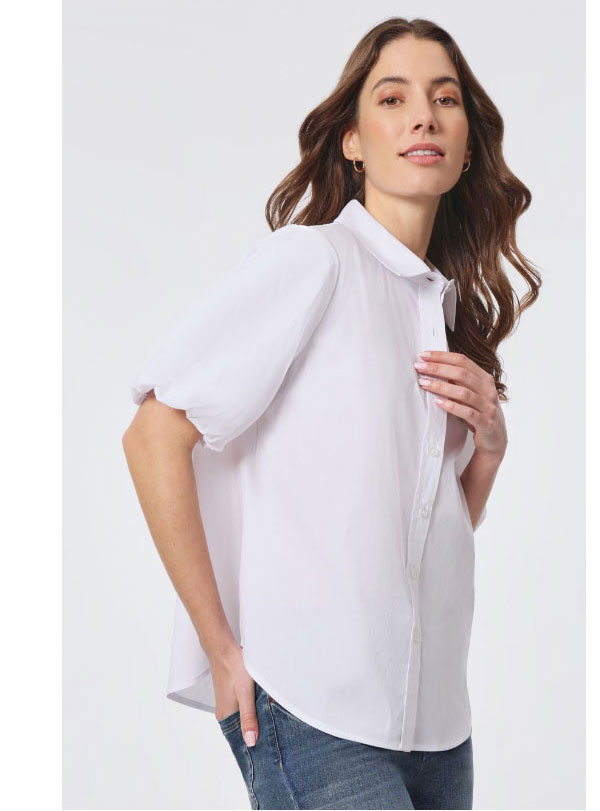 Poplin Puff Sleeve Button Down Shirt