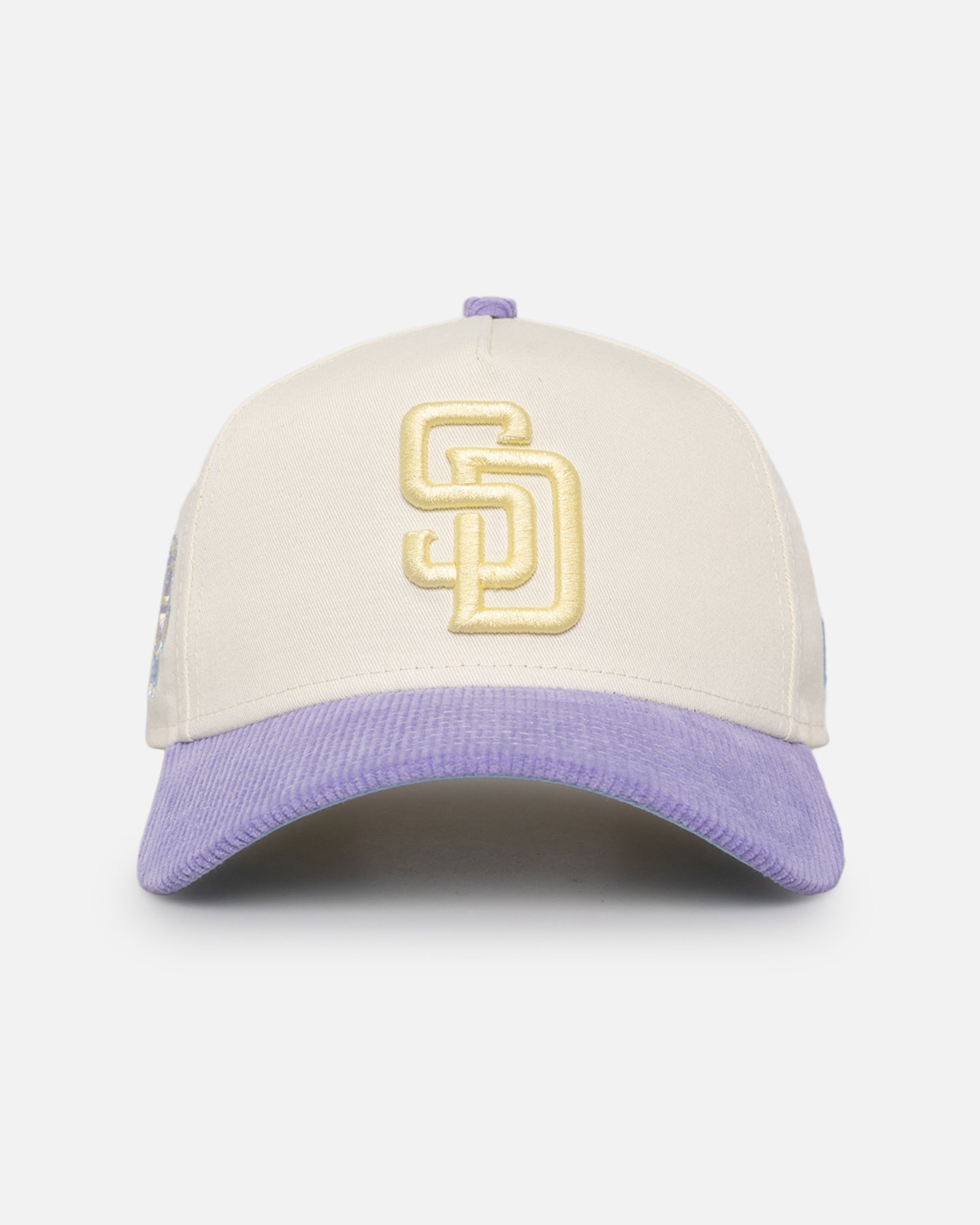 Image of New Era San Diego Padres 'Easter Corduroy' 9FORTY A-Frame Snapback White/Lilac