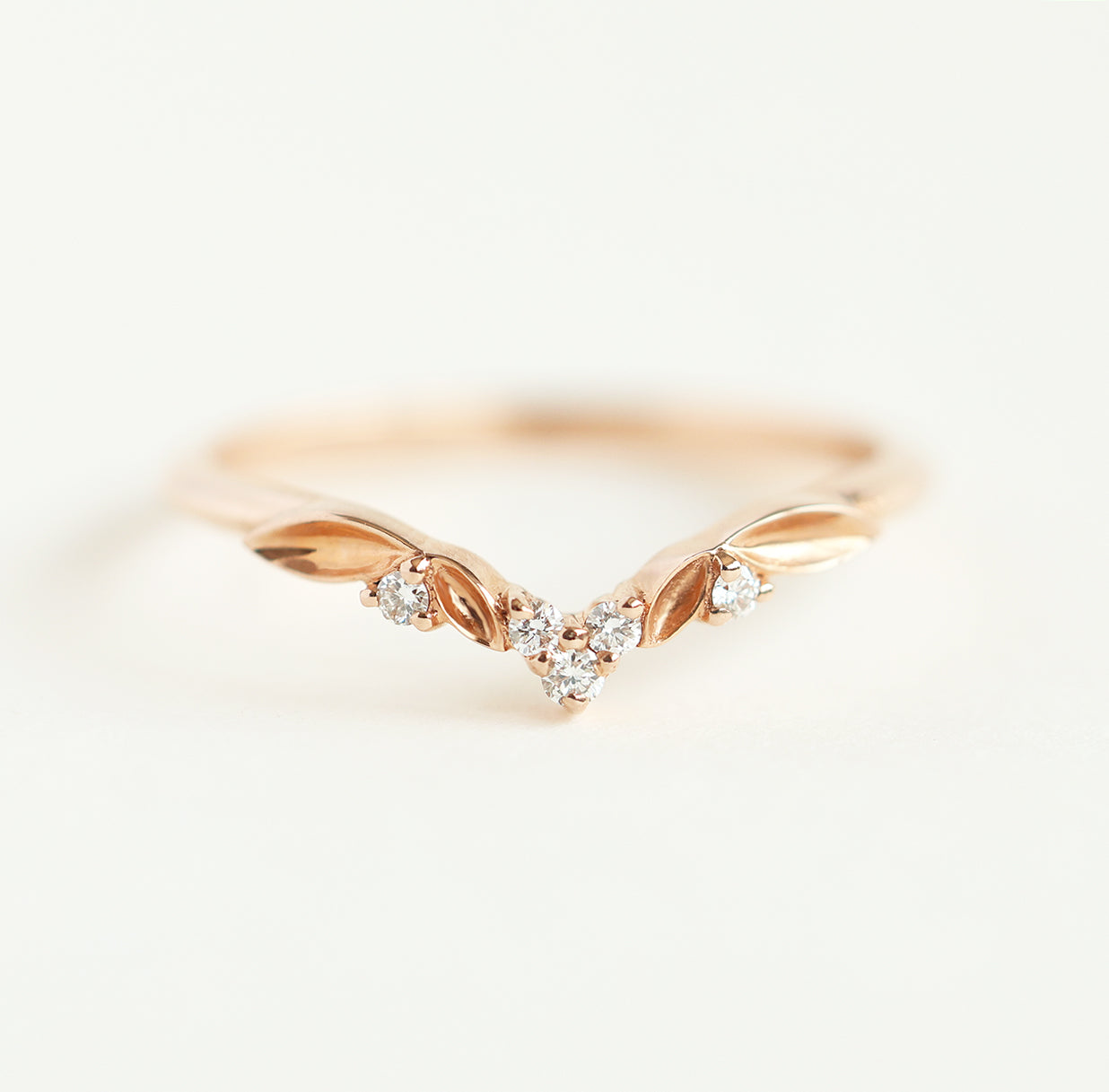 Image of Leaf Chevron Diamond Wedding Band, Nature Ring Nesting Wedding Band, Diamond Lace Ring, 14K 18K Platinum