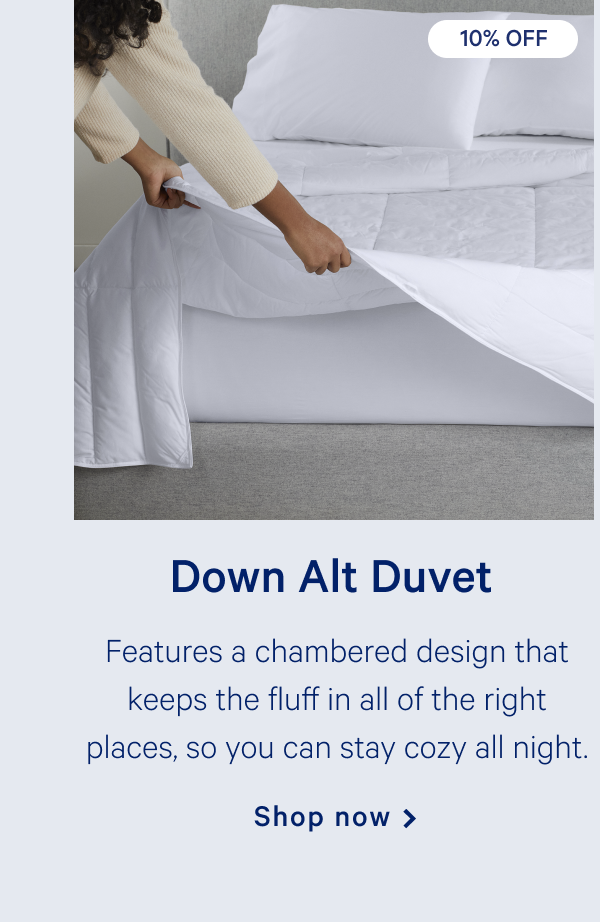 Down-Alt Duvet >> Features a chambered design that keeps the fluff in all of the right places, so you can stay cozy all night. >> Shop now >>