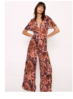 Paisley Devore Angel Sleeve Jumpsuit