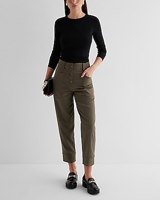 high waisted exposed button front ankle pant