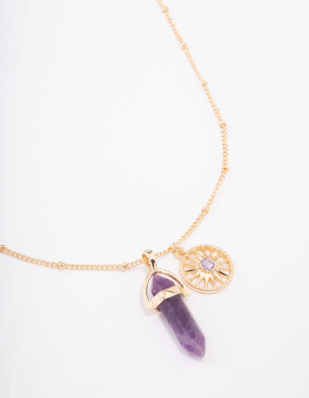 Image of Gold Amethyst Shard Disc Necklace