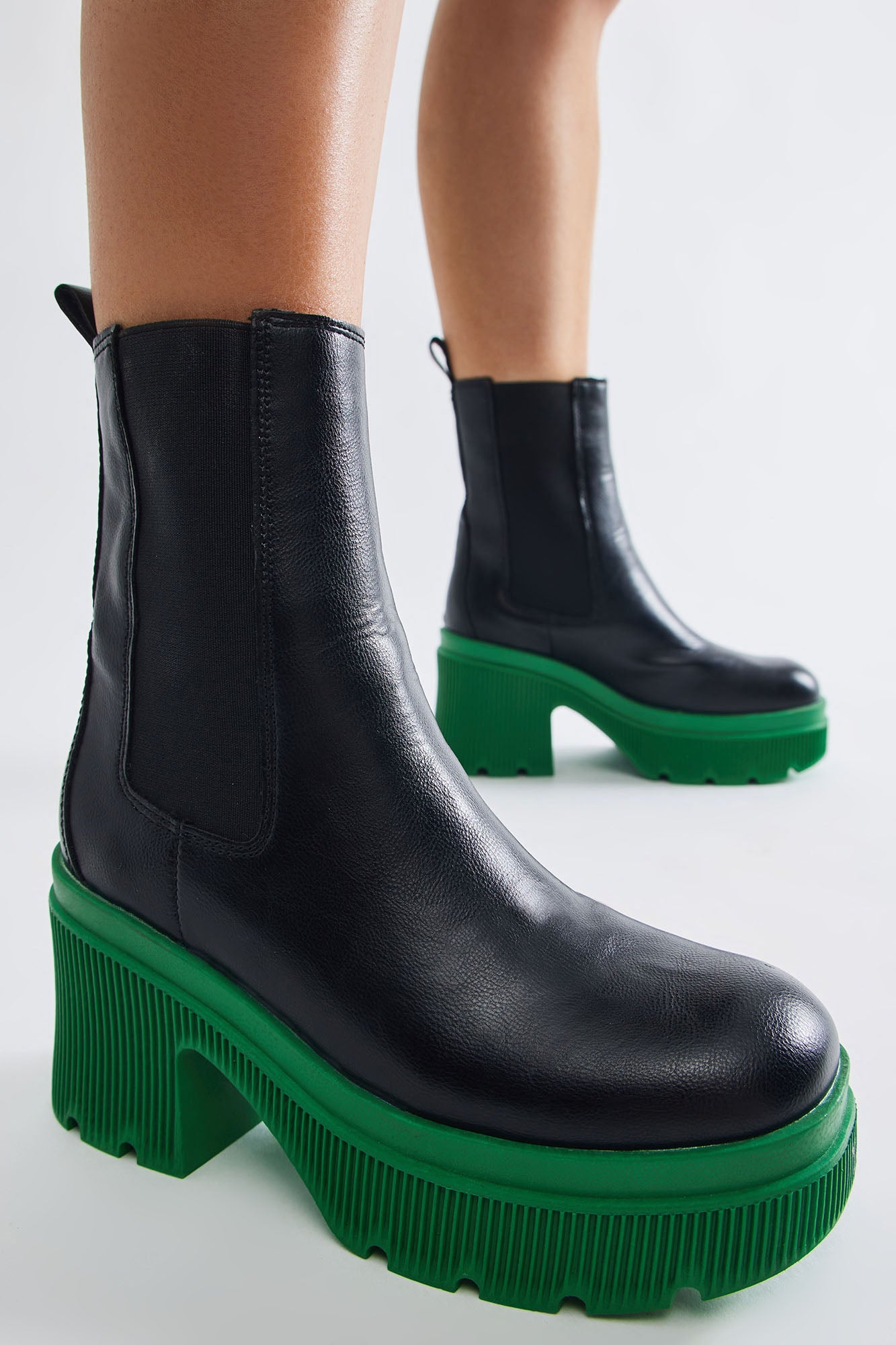 Image of Erika Platform Booties - Black/Green