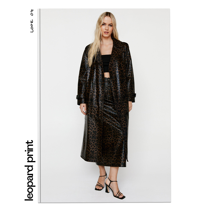 Premium Leopard Print Faux Leather Trench Coat