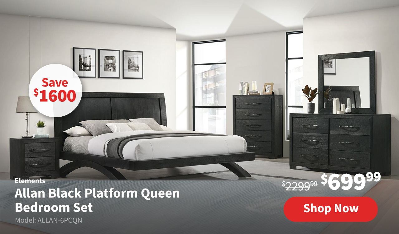 Elements Allan Black Platform Queen Bedroom Set