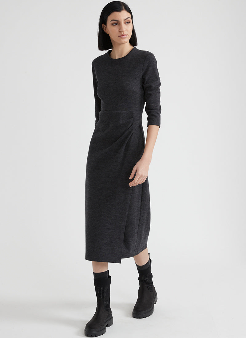 Image of Cotton and Wool-Blend Midi Dress