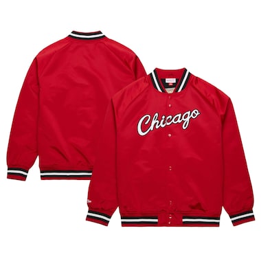  Mitchell & Ness Red  Hardwood Classics  Throwback Wordmark Raglan Full-Snap Jacket