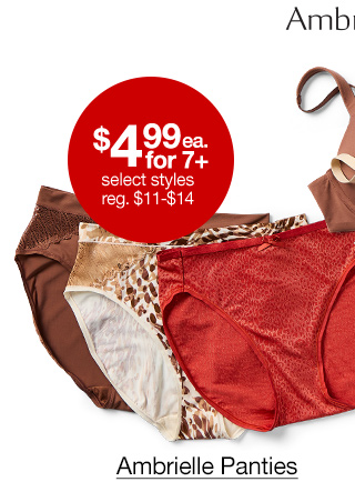 $4.99 each for 7 plus, select styles, regular $11 to $14 Ambrielle Panties