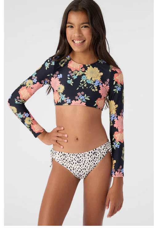 GIRL'S KALI FLORAL LONG SLEEVE CROP TOP SWIM SET