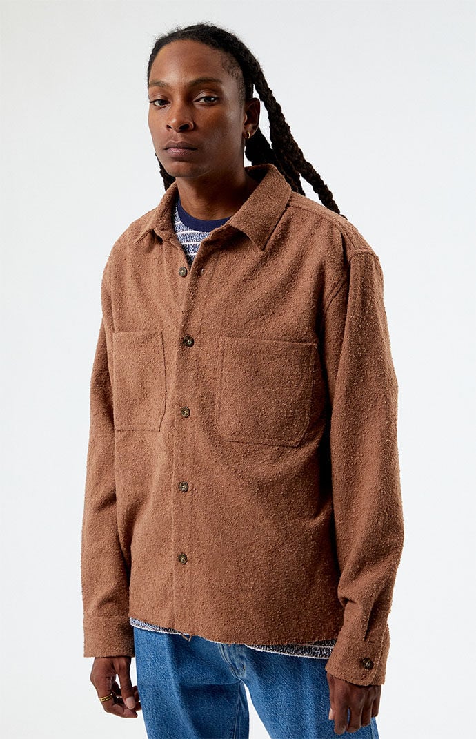 Image: Brown Oversized Wooly Solid Shacket