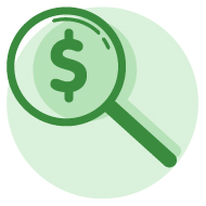 Green magnifying glass with a dollar symbol in it