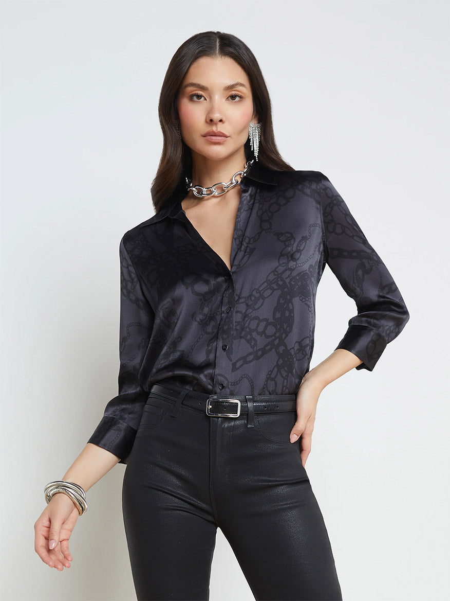 Image of L'Agence Dani Blouse in Black Allover Chain