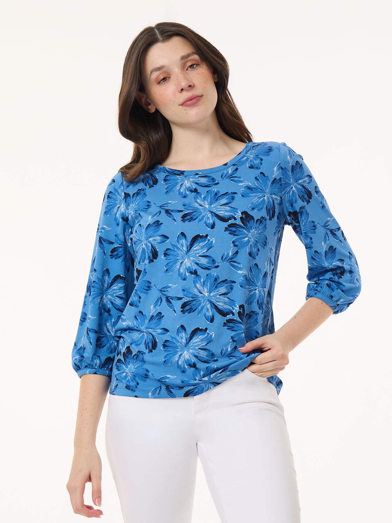 Image of Printed Puff Sleeve Top, Moss Crepe