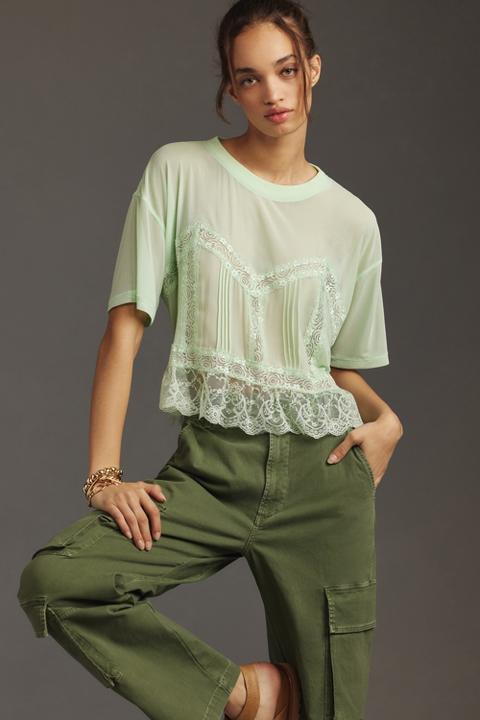 DOLAN Short-Sleeve Sheer Lace Top