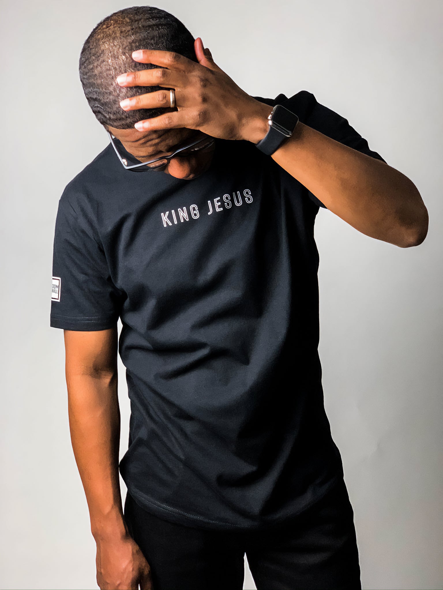 Kingdom & Will King Jesus T-Shirt (Black & Greige)