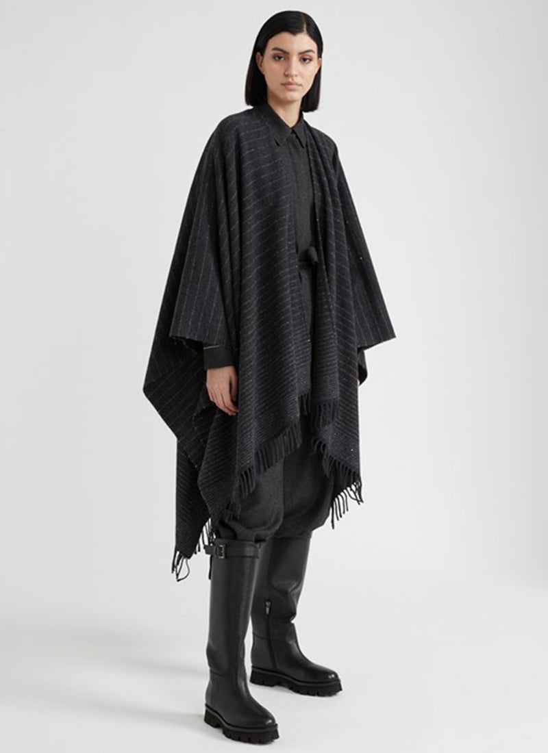 Image of Wool and Cashmere Sequin Jacquard Cape